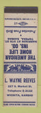Matchbook Cover - L Wayne Reeves Insurance Wichita KS Topeka