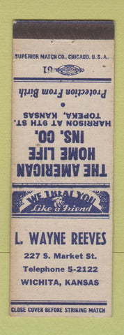 Matchbook Cover - L Wayne Reeves Insurance Wichita KS Topeka