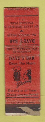 Matchbook Cover - Dave's Bar Palisade Park NJ POOR