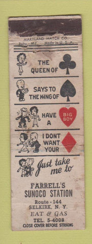Matchbook Cover - Farrell's Sunoco oil gas Selkirk NY POOR
