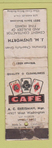 Matchbook Cover - Ace Cafe Los Angeles CA JM Unsworth Contractor KING MIDAS WORN