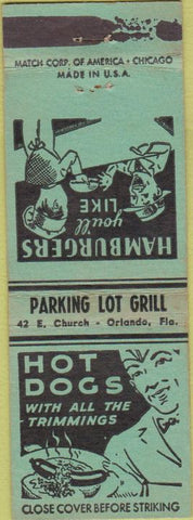 Matchbook Cover - Hamburgers Hot Dogs Orlando FL WEAR