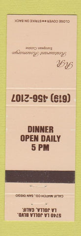 Matchbook Cover - Restaurant Rosemaryn La Jolla CA