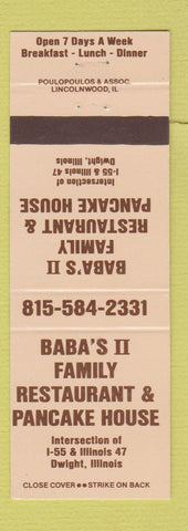 Matchbook Cover - Baby's II Family Restaurant Pancakes Dwight IL
