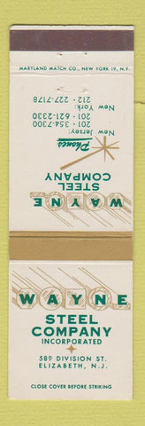 Matchbook Cover - Wayne Steel Company Elizabeth NJ