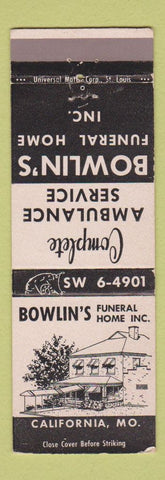 Matchbook Cover - Bowlin's Funeral Home California MO WEAR