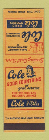 Matchbook Cover - Cole Drug Stores Soda Fountains