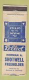 Matchbook Cover - Herman A Shotwell Freeholder Election WORN