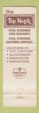 Matchbook Cover - Top Notch Foods East Hartford Glastonbury Manchester CT