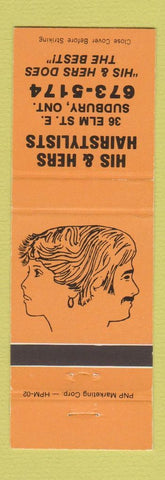 Matchbook Cover - His and Hers Hair Salon Sudbury ON
