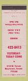 Matchbook Cover - Yesterday Today Coins Baytown TX