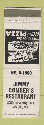 Matchbook Cover - Jimmy Comber's Restaurant Adelphi MD Pizza girlie WEAR