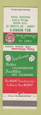 Matchbook Cover - Bill Burris's Dry Cleaners McAllen TX