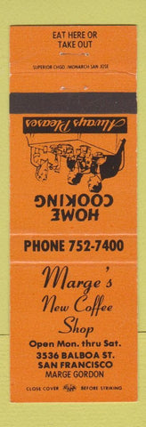 Matchbook Cover - Marge's New Coffee Shop San Francisco CA