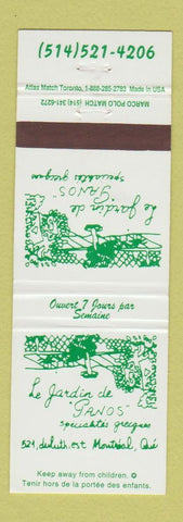 Matchbook Cover - Le Jardin De Ganos Restaurant Montreal QC