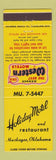 Matchbook Cover - Holiday Motel Restaurant Muskogee OK Best Western