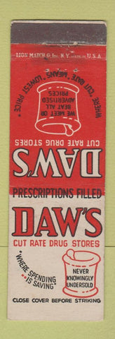 Matchbook Cover - Daw's Drug Stores WEAR