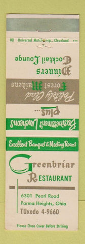 Matchbook Cover - Greenbriar Restaurant Parma Heights OH