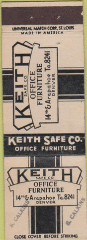 Matchbook Cover - Keith Safe Co Denver CO shelves filing systems