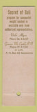 Matchbook Cover - Secret of Bali Weight Control Sacramento CA