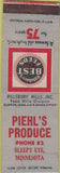Matchbook Cover - Pieh's Produce Pillsbury Feed Sleepy Eye MN WORN