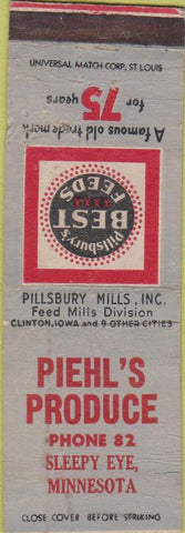 Matchbook Cover - Pieh's Produce Pillsbury Feed Sleepy Eye MN WORN