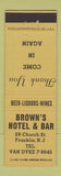 Matchbook Cover - Brown's Hotel Bar Franklin NJ