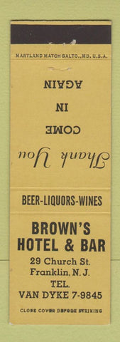 Matchbook Cover - Brown's Hotel Bar Franklin NJ