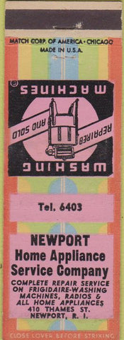 Matchbook Cover - Newport Appliances Washing Machines Newport RI
