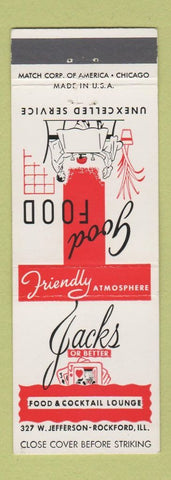 Matchbook Cover - Jacks or Better Restaurant Rockford IL