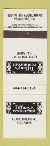 Matchbook Cover - Tiffany's Restaurant Vancouver BC