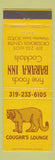 Matchbook Cover - Baraka Inn Cougar's Lounge Waterloo IA