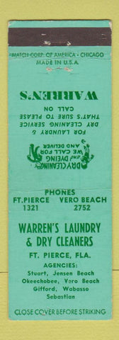 Matchbook Cover - Warren's Laundry Dry Cleaners Fort Pierce FL