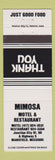 Matchbook Cover - Mimosa Motel Restaurant Mansfield MO