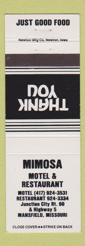 Matchbook Cover - Mimosa Motel Restaurant Mansfield MO