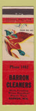 Matchbook Cover - Barron Cleaners WI low phone #