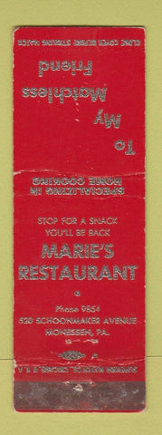 Matchbook Cover - Marie's Restaurant Monessen PA WEAR