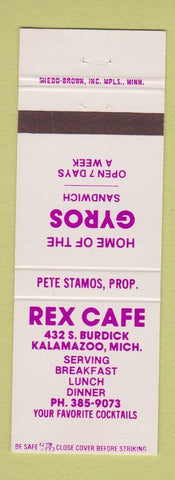 Matchbook Cover - Rex Cafe Kalamazoo MI Gyros