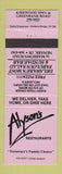 Matchbook Cover - Alyson's Restaurants Newark DE pizza