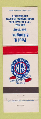 Matchbook Cover - Paul Eikanger Insurance Cedar Rapid sIA