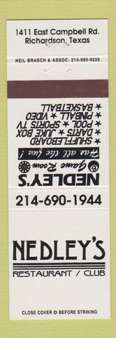 Matchbook Cover - Nedley's Restaurant Club game room billiards Richardson TX
