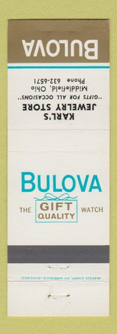 Matchbook Cover - Bulova Watches Karl's Jewelry Middlefield OH