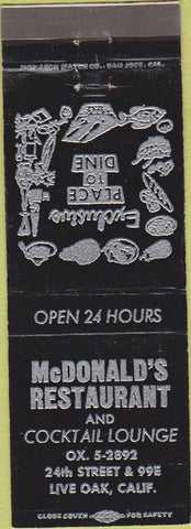 Matchbook Cover - McDonald's Restaurant Live Oak CA