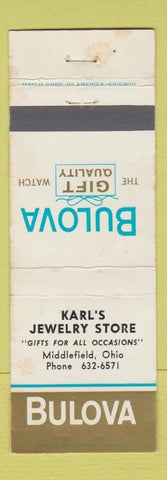 Matchbook Cover - Bulova Watches KArl's Jewelry Middlefield OH WEAR
