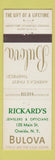 Matchbook Cover - Bulova Watches Rickard's Oneida NY