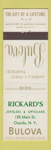 Matchbook Cover - Bulova Watches Rickard's Oneida NY