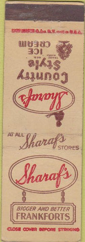 Matchbook Cover - Sharaf's County Ice Cream Hot Dogs