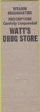 Matchbook Cover - Watt's Drug Store Lansing MI Harvin's Ice Cream