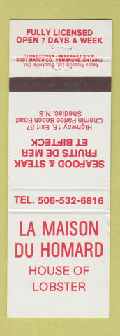 Matchbook Cover - Homard Lobster Shediac NB