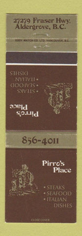 Matchbook Cover - Pirro's Place Restaurant Aldergrove BC WEAR